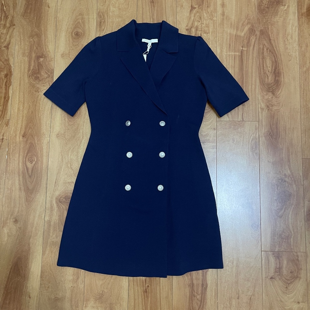 Maje Ralazer Navy Blue Stretch Knit Blazer Dress New With Tags size 38 EU